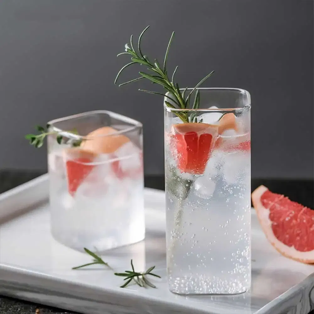 Color: black, Capacity: 301-400ml - Square Simple Glass Cup Transparent Cold Drink Large-capacity Milk Juice Tea Drink Water Mousse Cups Wine Glass Beer Coffee Mug
