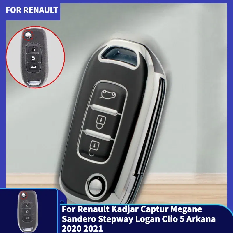 Color Name: WHITE - For Renault Kadjar Captur Megane Sandero Stepway Logan Clio 5 Arkana 2020 2021 TPU Car Flip Key Case Cover Key Protector