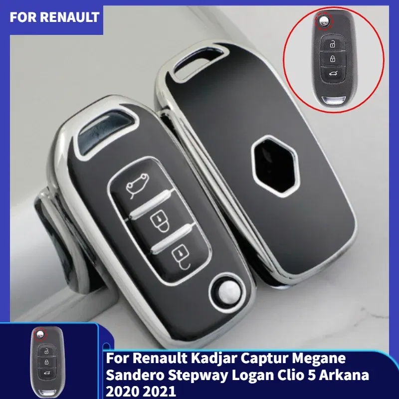 Color Name: WHITE - For Renault Kadjar Captur Megane Sandero Stepway Logan Clio 5 Arkana 2020 2021 TPU Car Flip Key Case Cover Key Protector