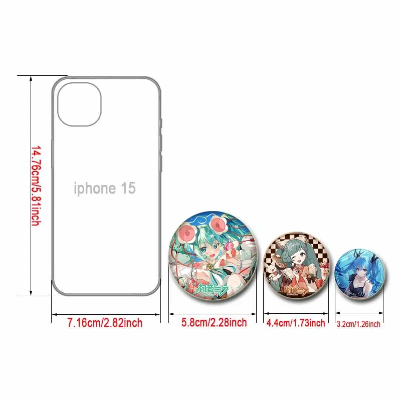 Color: plum, Size: S - 58/44/32mm Miku Anime Round Pins Cartoon Badges Cosplay Handmade Tinplate Brooch on Backpack Clothes Chest Ornament Gifts
