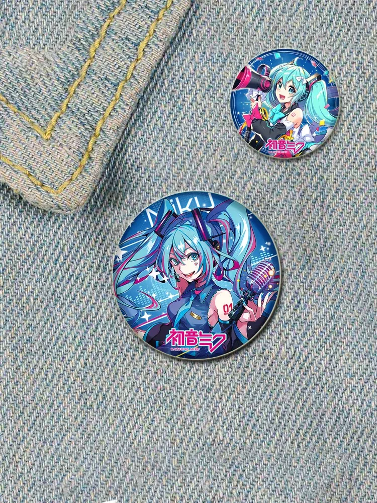 Color: plum, Size: S - 58/44/32mm Miku Anime Round Pins Cartoon Badges Cosplay Handmade Tinplate Brooch on Backpack Clothes Chest Ornament Gifts