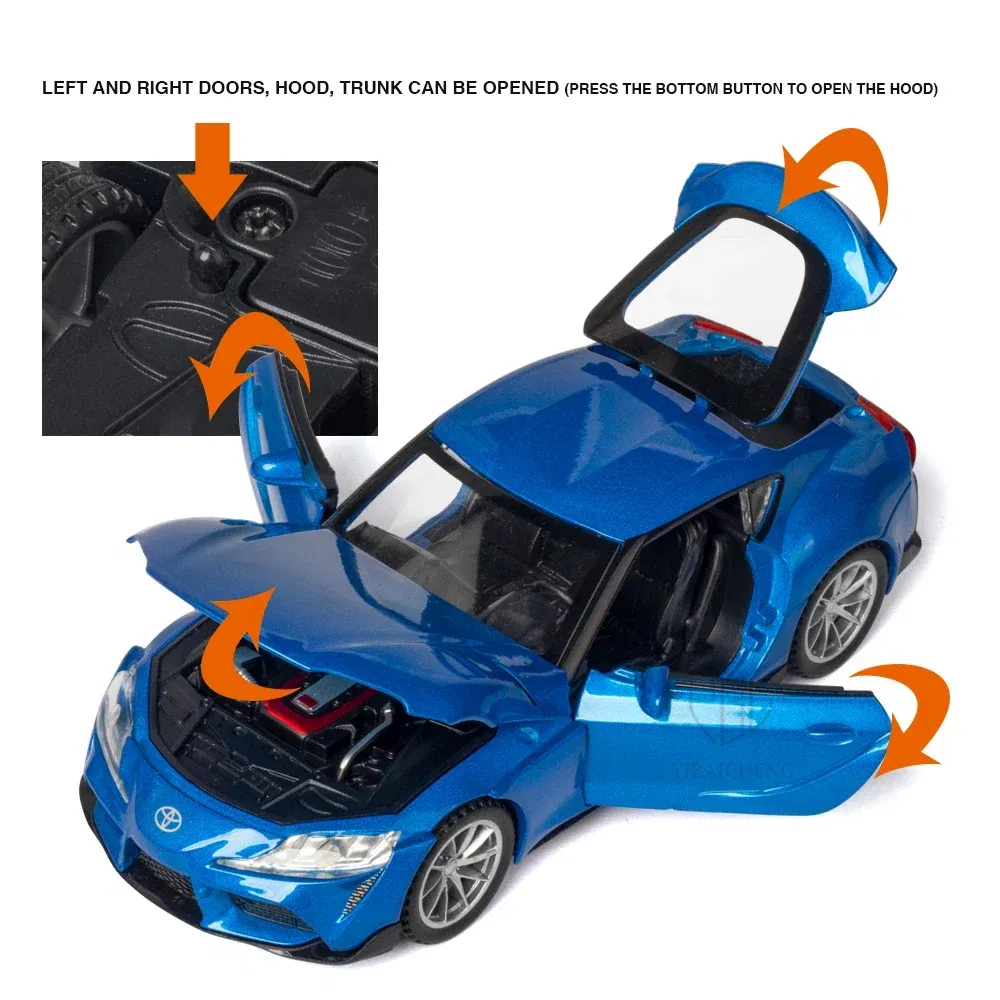 Color: Red - 1:32 Toyota GR SUPRA Diecast Alloy Car Model High Simulation Metal Toy With Sound Light Pull Back For Kid Children Collection