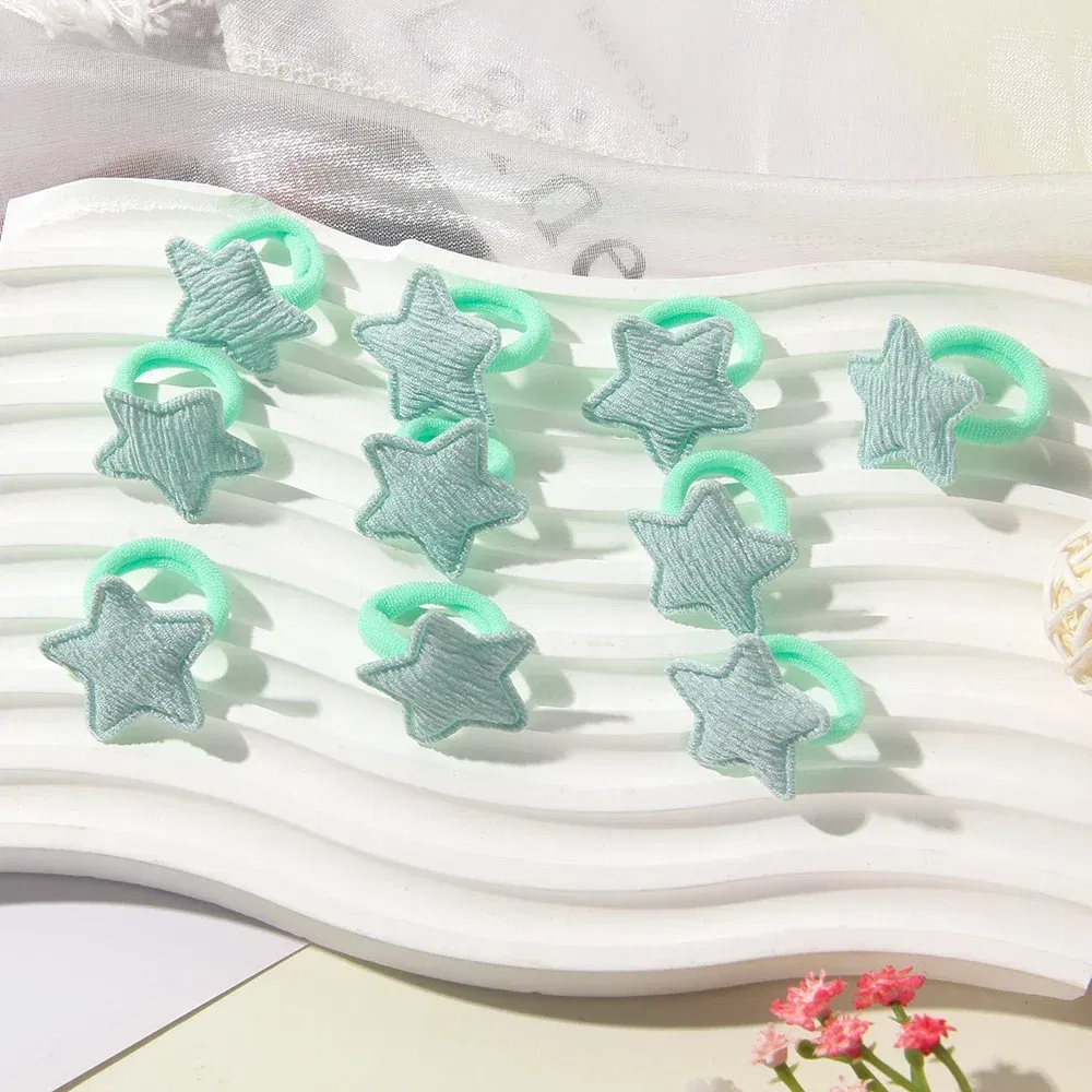 Color: Light Grey - 10/30pcs girls star butterflies children's hairband harmless hair cute towels rope ponytail rack children's rubber band headwear
