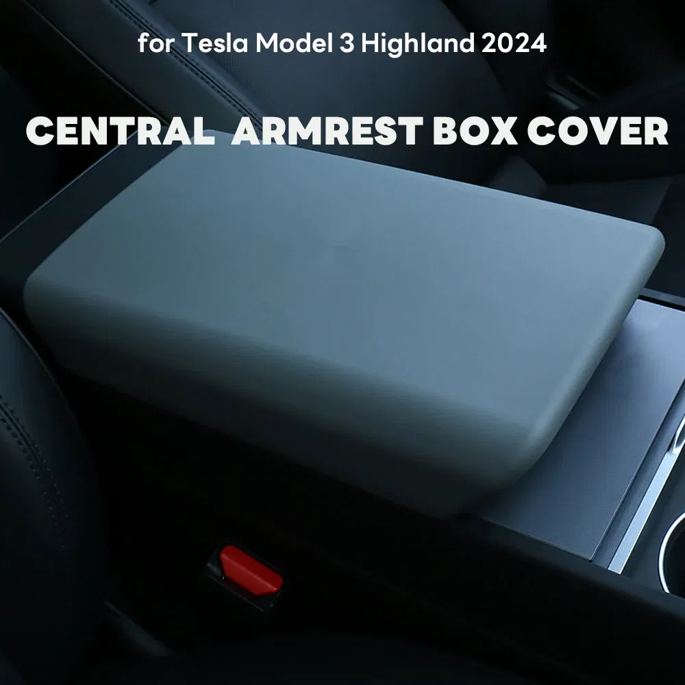 Color: Beige - for Tesla Model 3 Highland 2024 TPE Soft Case Car Center Console Arm Rest Lid Auto Central Armrest Box Pad Cover Accessories