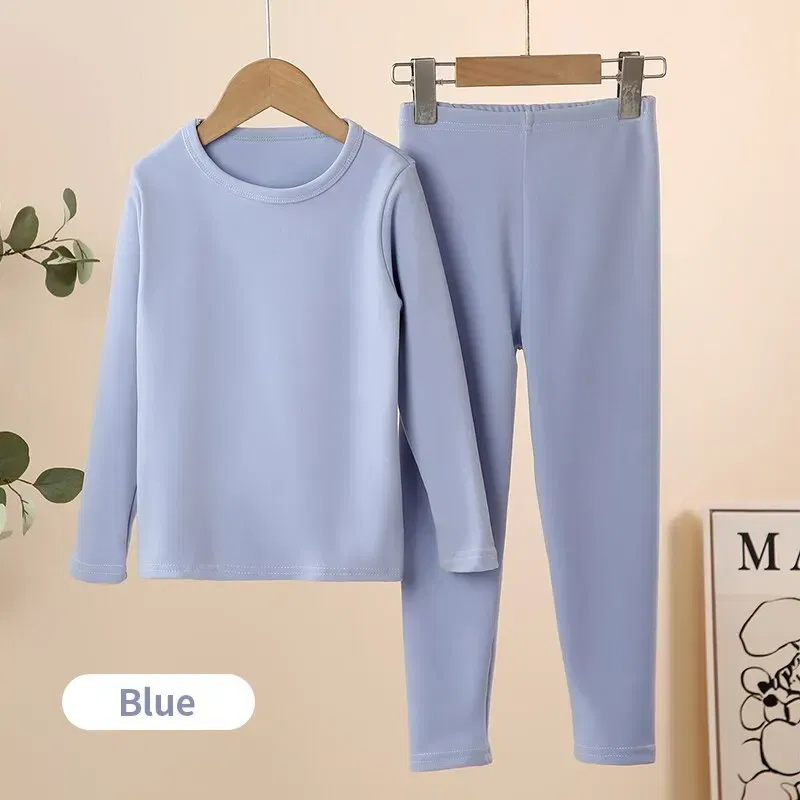 Color: SKY BLUE, Kid Size: 19 - 2-Piece Children's Thermal Underwear Suit boys' Autumn Clothes And Trousers Padded Cotton Sweater Girls' Casual Joker Home Cloth