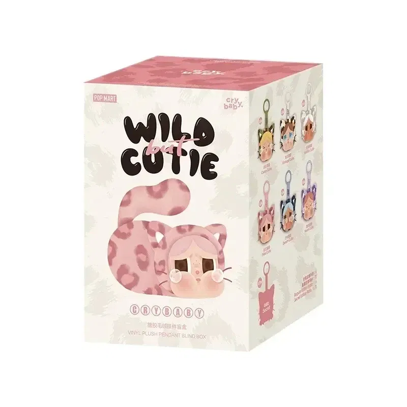 Color: Pink - Original POP MART CRYBABY Wild But Cutie Series Leopard Cat Blind Box Vinyl Plush Pendant Toys Surprise Guess Bag Girls Gifts