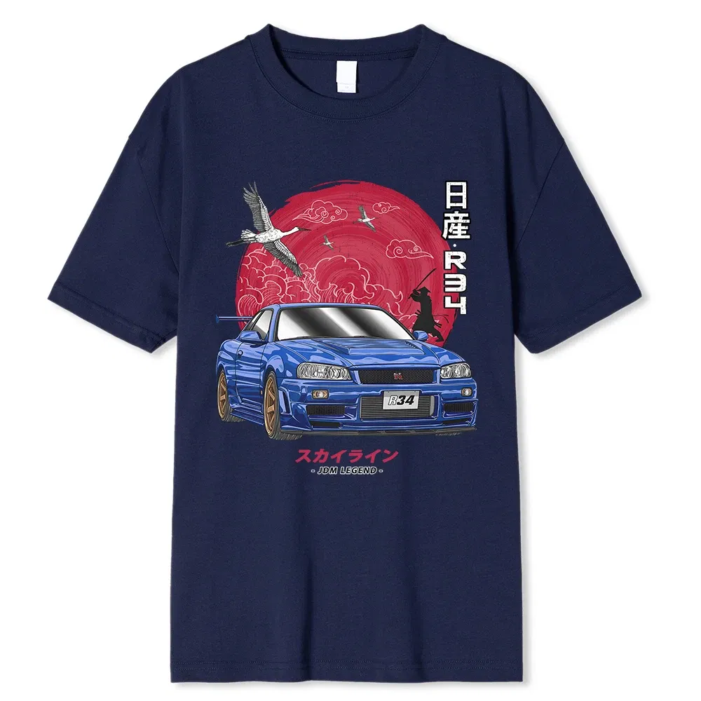 Color: SKY BLUE, Size: L - Cotton Initial D T Shirt Men Women Harajuku Aesthetic Oversize T-Shirt Funny JDM LEGEND Car Tshirt Nissan Skyline R34 Tee Shirt