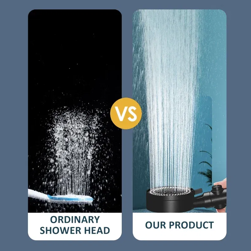Color: Navy Blue - High Pressure Shower Head 5 Modes Adjustable Showerheads with Hose Water Saving One-Key Stop Spray Nozzle Bathroom Accessories