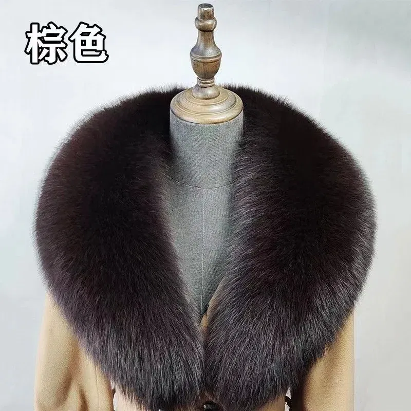 Color: light brown, Size: XL - Winter Real Fox Fur Collar Woman Furry Natural Raccoon Fur Scarf Shawls Luxury Neck Warmer Wraps For Coat Fur Scarves Large Size
