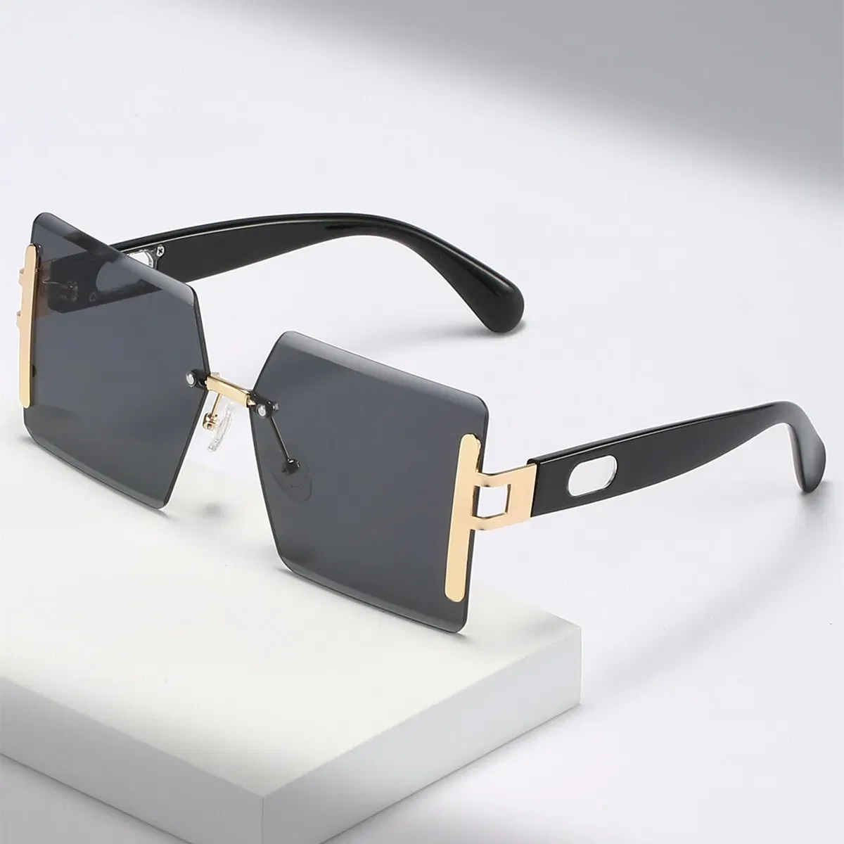 Frame Color: Gold, Lenses Color: WHITE - 1pair Square Sunglasses For Men And Women Rimless Cut Edge Retro Glasses Y2K Luxury Holiday Accessories Fashionable Sunscreen