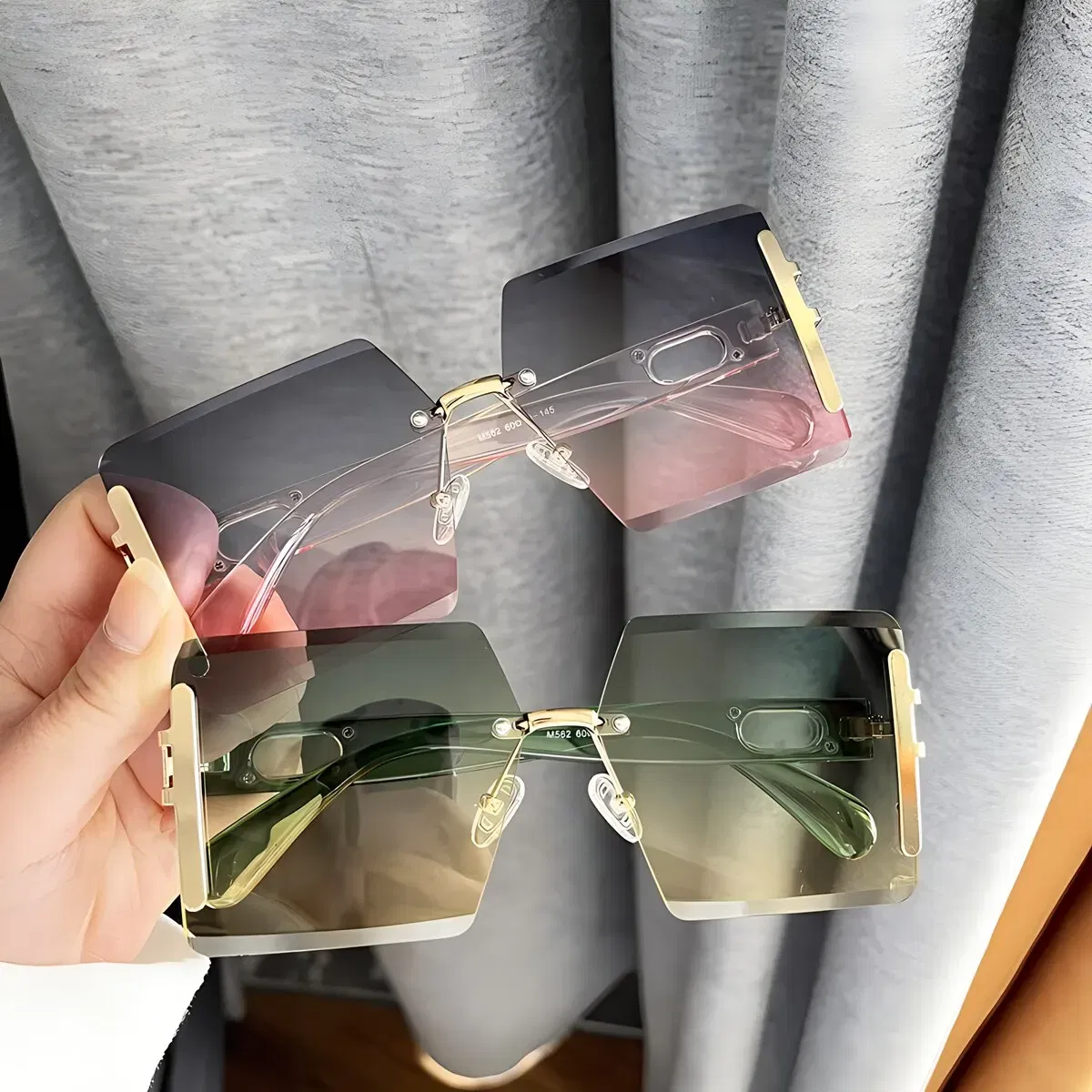 Frame Color: Gold, Lenses Color: WHITE - 1pair Square Sunglasses For Men And Women Rimless Cut Edge Retro Glasses Y2K Luxury Holiday Accessories Fashionable Sunscreen