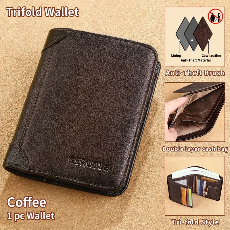 Color: Clear - GERUOLA Slim RFID Shielded Genuine Leather Wallet for Men-Multifunctional ID & Credit Card Holder Dark Brown with Embellishments
