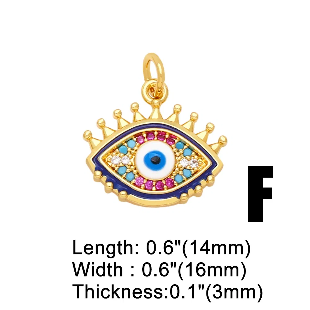 Metal color: Rhodium Plated - OCESRIO Multicolor Little Turkish Eye Bracelet Earring Charm Copper Gold Plated CZ Evil Eye Jewelry Making Supplies chma180