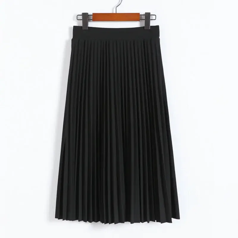 Color: Burgundy, Size: One Size - Spring and Autumn New Fashion Women's High Waist Pleated Solid Color Half Length Elastic Skirt Promotions Lady Black Pink
