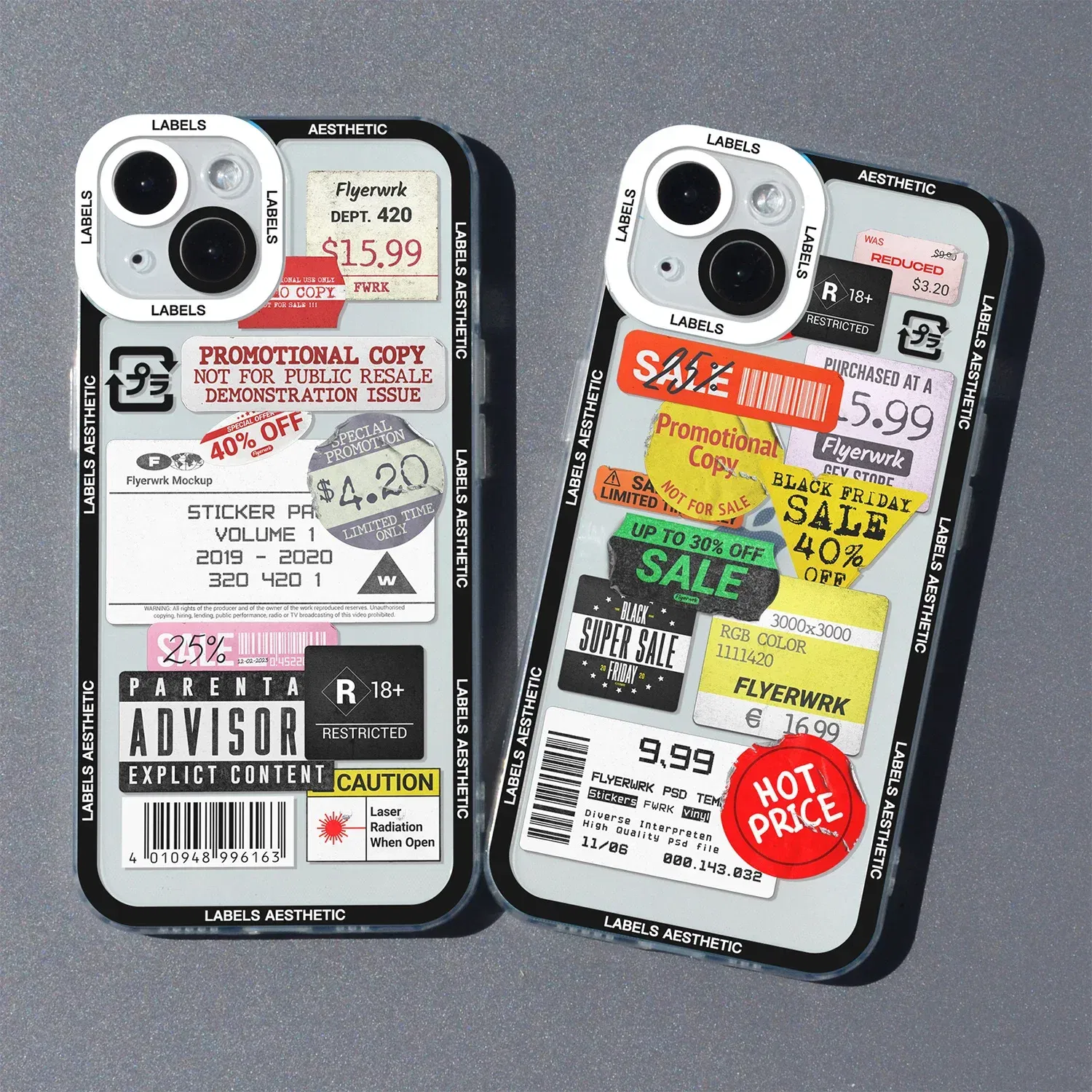 Color: Blue, Material: Artificial Leather - Mix Labels Aesthetic Stickers Collage Phone Case For iPhone 16 15 14 13 12 11 Pro Max Mini XS X XR SE 7 8 Plus Clear Soft Cover
