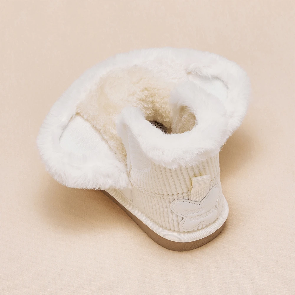 Dave Bella Children's Short Leather Boots Winter Fashion Casual Girls Beige Anti Slip Plush Shoes Thicken Outdoor Warm DB4254752