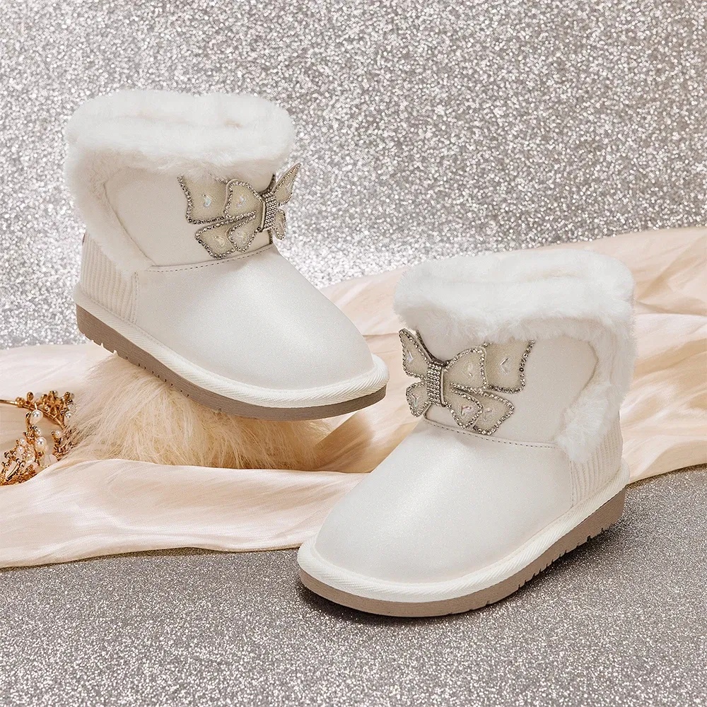 Dave Bella Children's Short Leather Boots Winter Fashion Casual Girls Beige Anti Slip Plush Shoes Thicken Outdoor Warm DB4254752