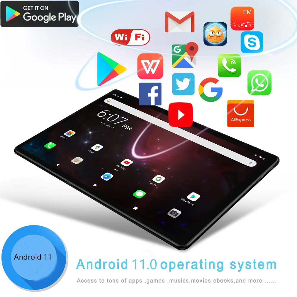 Color: Silver, Bundle: Bundle 1 - New 10.1 Inch Android Tablet Pc Google Play Dual Cameras Octa Core Dual SIM Phone Call Tablets Bluetooth Wifi 4GB RAM 64GB ROM