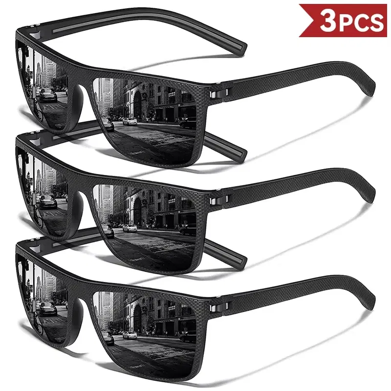 Lenses Color: dark green - 2/3PCS Amazing Men Polarized Sunglasses Unisex UV400 Glasses Fishing Goggles Outdoor Sport Eyewear for Driving Fishing Cycling