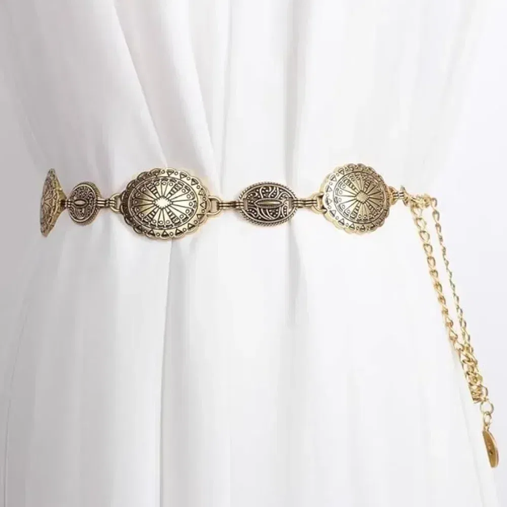 Color: army green, Belt Length: 120cm - Metal Chain Belt for Women Cowgirl Western Country Chain Belts Adjustable Concho Belt for Sweaters Dresses Jeans