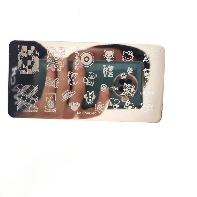Color: Sky blue - Cute Cartoon Animal Nail Stamping Plates Cartoon Cat Mermaid Girl Gragon Brand Image Stainless Steel Stencil Nail Art Template