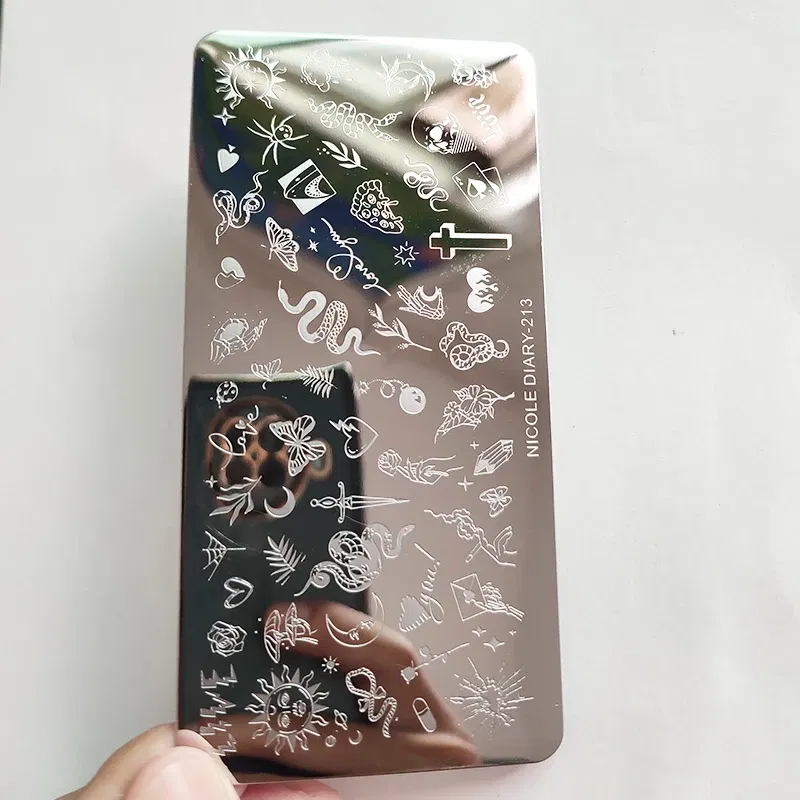 Color: Sky blue - Cute Cartoon Animal Nail Stamping Plates Cartoon Cat Mermaid Girl Gragon Brand Image Stainless Steel Stencil Nail Art Template