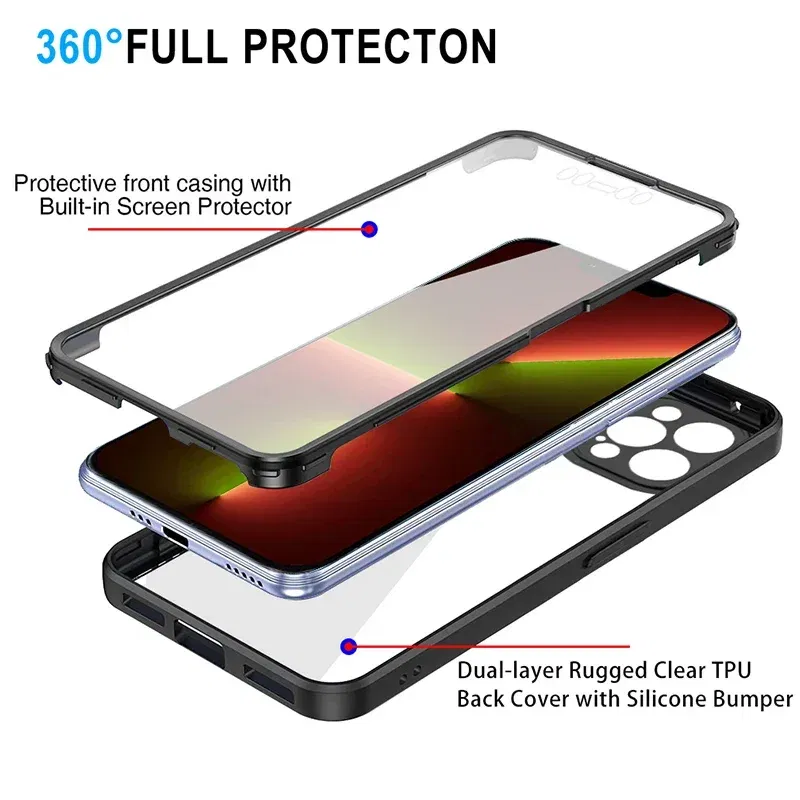 Color: black, Compatible-Phone Models: For iPhone 13 Mini, Ships From: CN - Clear 360 Full Wrap Phone Case For iPhone 17 Pro Max 16 15 14 13 12 11 SE2/SE3 Xr Xs 8 Plus Film With Lens Protection Back Cover