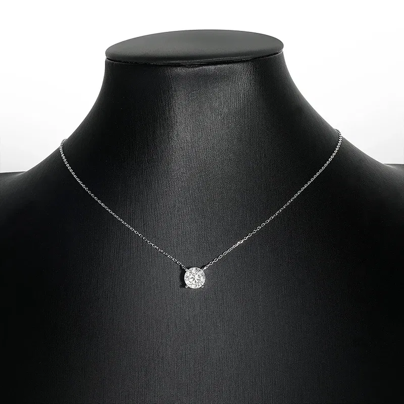 Gem Color: Black, Metal Color: Gold-color - Smyoue White Gold Plated 1-10CT Moissanite Necklace for Women Classic Four Claws Pendant Wedding Jewelry 925 Sterling Silver GRA