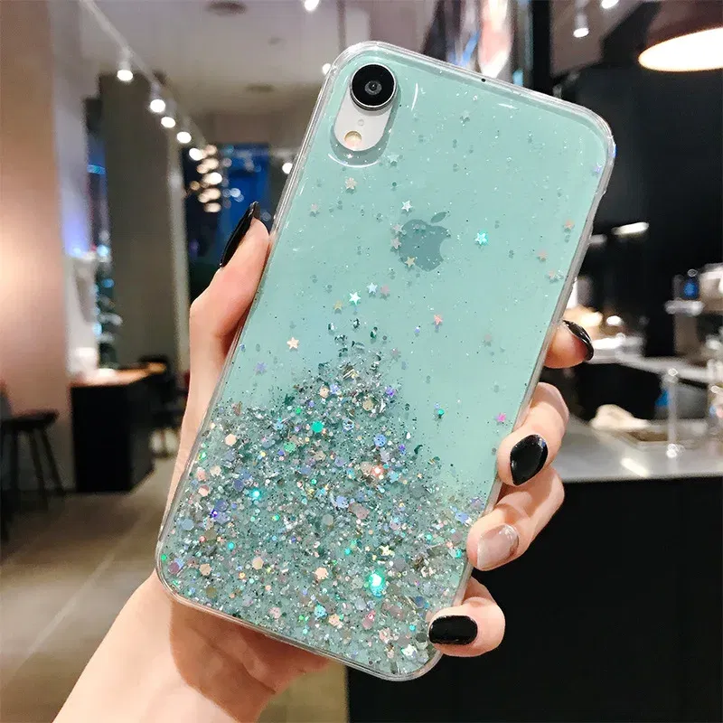 Color: green, Compatible-Phone Models: For iPhone 12 Mini - 16 Pro Max, Epoxy Resin Case, iPhone 15 Case with Sequins, Epoxy Case, iPhone 14 Case, Glitter Girls Designs, 13 Pro Max, 15Pro