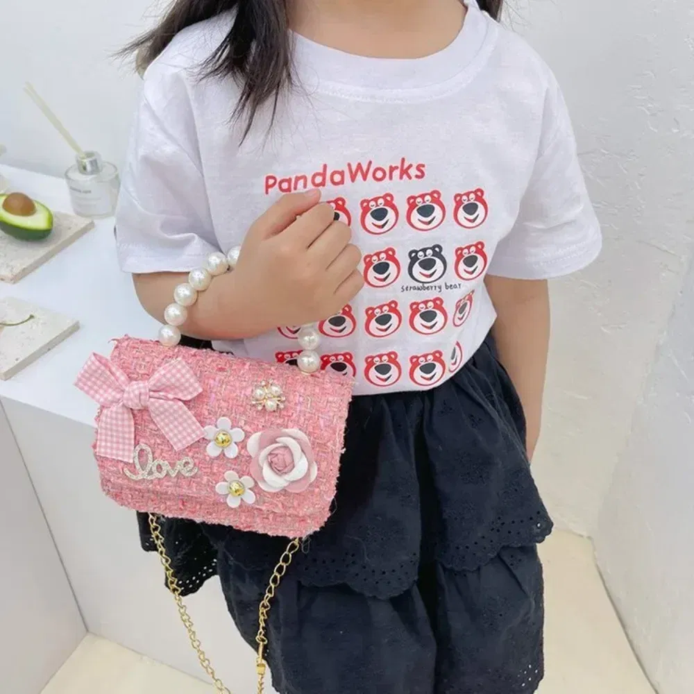 Color: Ivory - New Children's Fashion Little Fragrant Wind Elsa Princess Bag Little Girl Pearl Handheld Crossbody Bag Net Red envelope