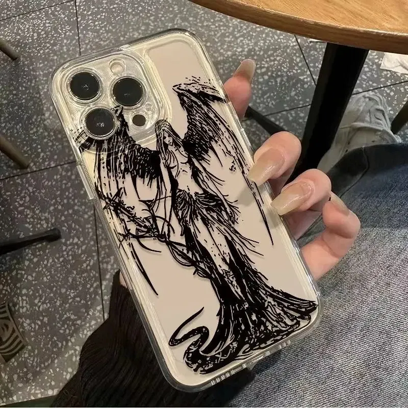 Color: Sky blue, Material: NEOPRENE - luxury bloodsacrifice Black Angel Death demon Phone Case For iPhone 15 14 13 12 11 Mini Pro Max XR XSMax 7 8 Plus SE Clear Cover