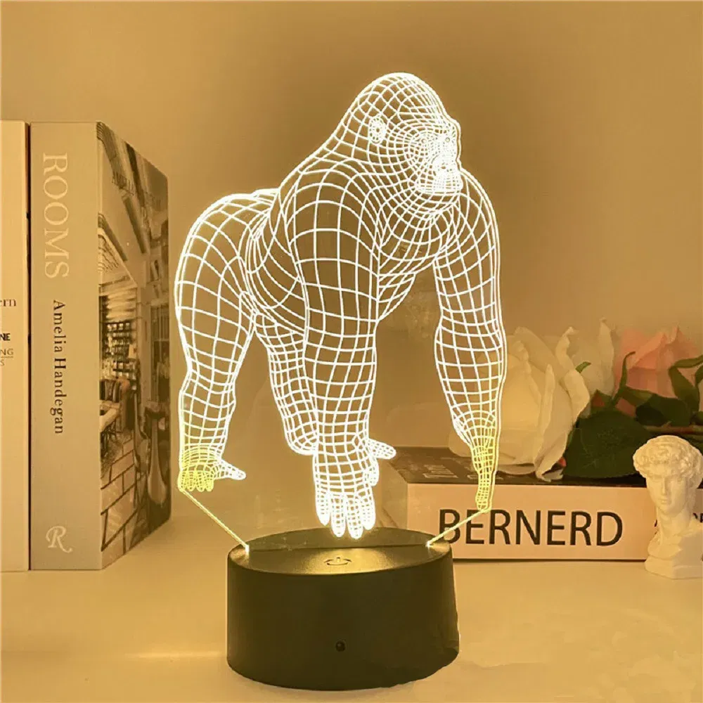 Color: WHITE, Emitting Color: Blue - Hot Toys Godzilla 3D Acrylic Night Light 16 Colors Dimmable USB Desk Lamp Birthday Gift for Boys and Girls Christmas Gift