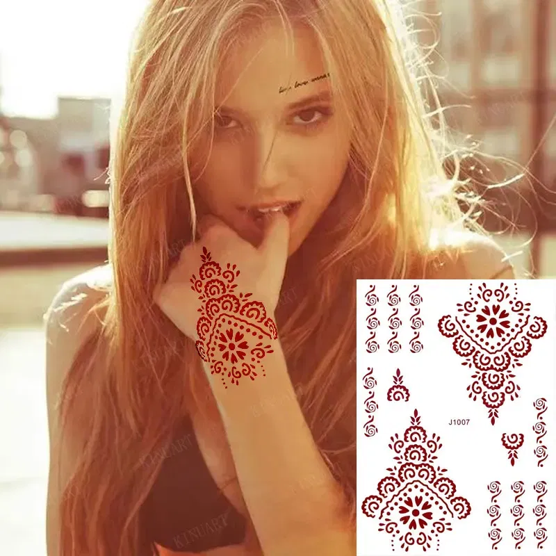 Color: wine red, Ships From: CHINA - Waterproof Temporary Tattoos for Women Henna Tattoo Stickers Mehndi Design Fake Tattoo for Hand Leg Sleeve Body Art Hena Tatoo