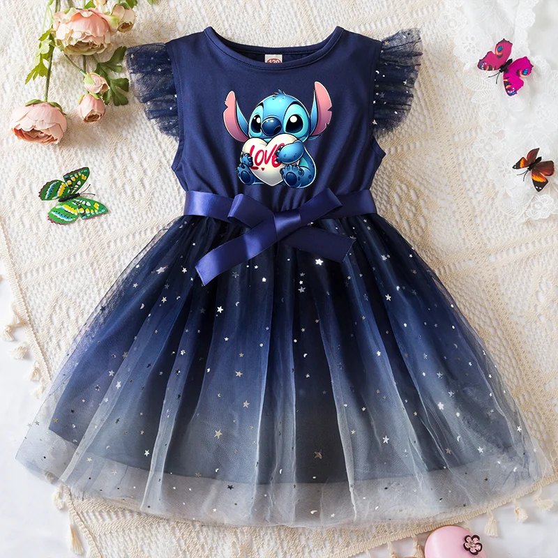 Color: Red, Kid Size: 5 - Lilo Stitch Girls Sequin Tutu Dress with Bow Flutter Sleeves Summer Princess Party Outfit for Toddler Kids 2-6 Years