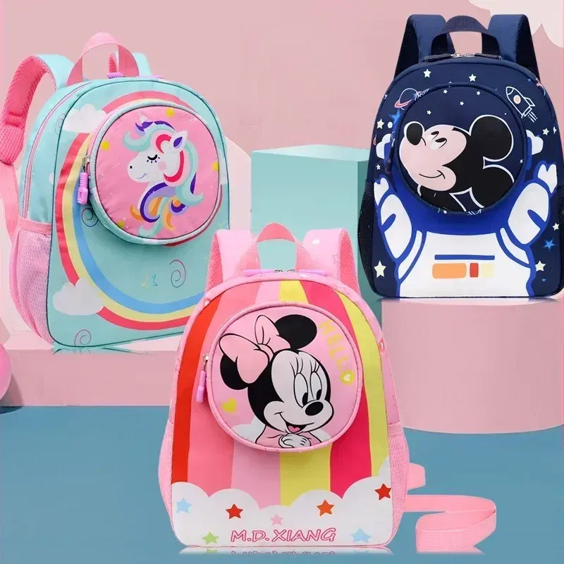 Color: Blue - Disney Mickey Children's Anti-lost Small Schoolbag Kindergarten Traction Rope Small Backpack Cartoon Children's Backpack