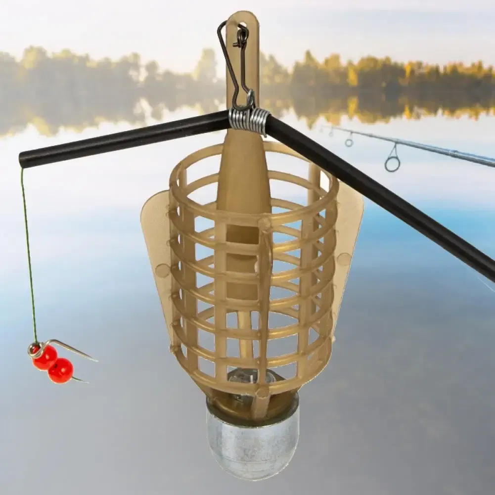 Color: Brown - 20/30/40/50g Outdoor Fishing Feeder Bait Cage Lure Holder Sinker Basket Feeder Bait Basket