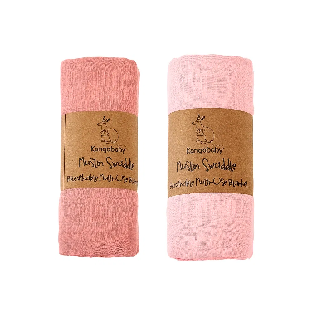 Color: MULTI - Kangobaby New Design 2pcs Set Double Layers 100% Cotton Newborn Baby Muslin Swaddle Blanket