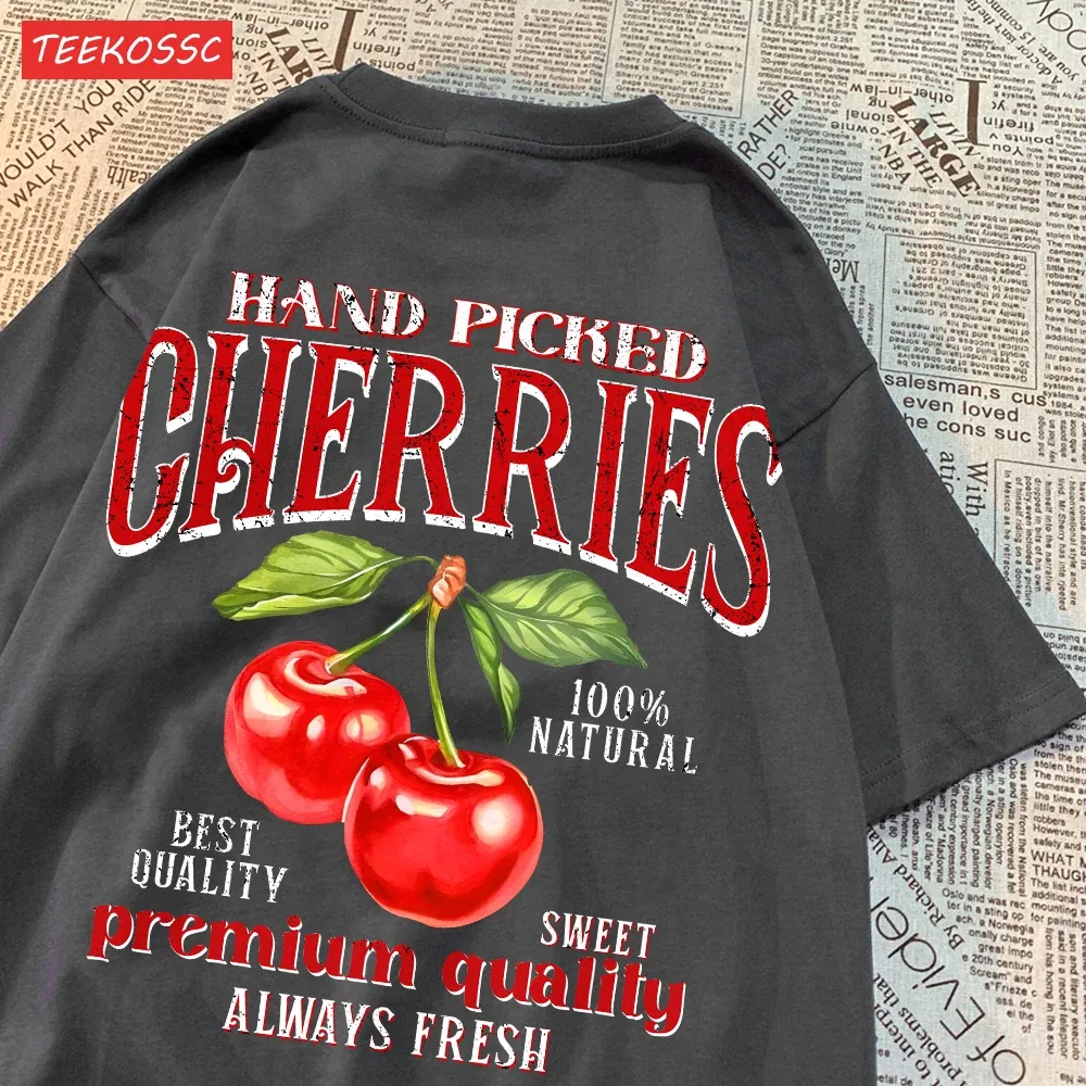 Color: green, Size: XXL - Summer Lemon Cherries Prints T-Shirts Cotton Women's Tops Oversize O-Neck Soft Short Sleeve tees Street Casual Womans Clothes