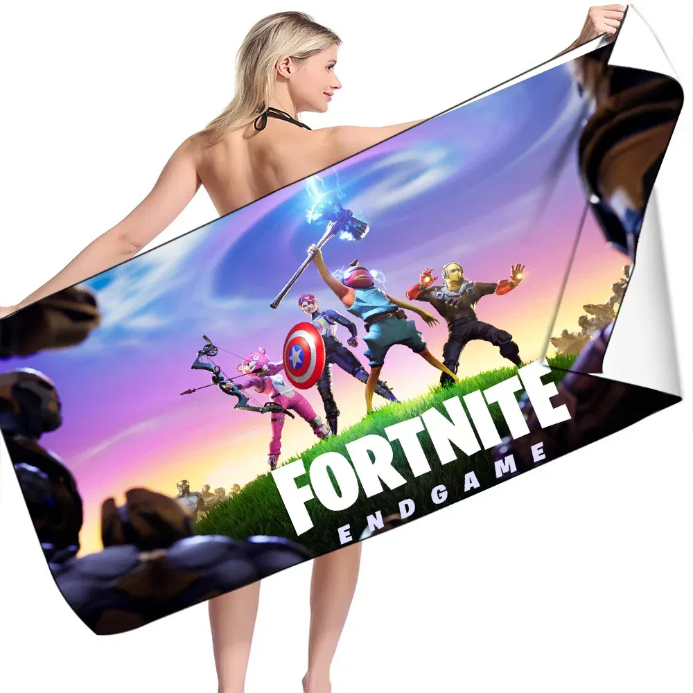 Color: DEEP BLUE, Size: 12cm - Fortnite Children Microfiber Bath Towel Boy Girl Soft Wearable Cartoon Bathing Beach Spa Bathrobe Wash Clothing