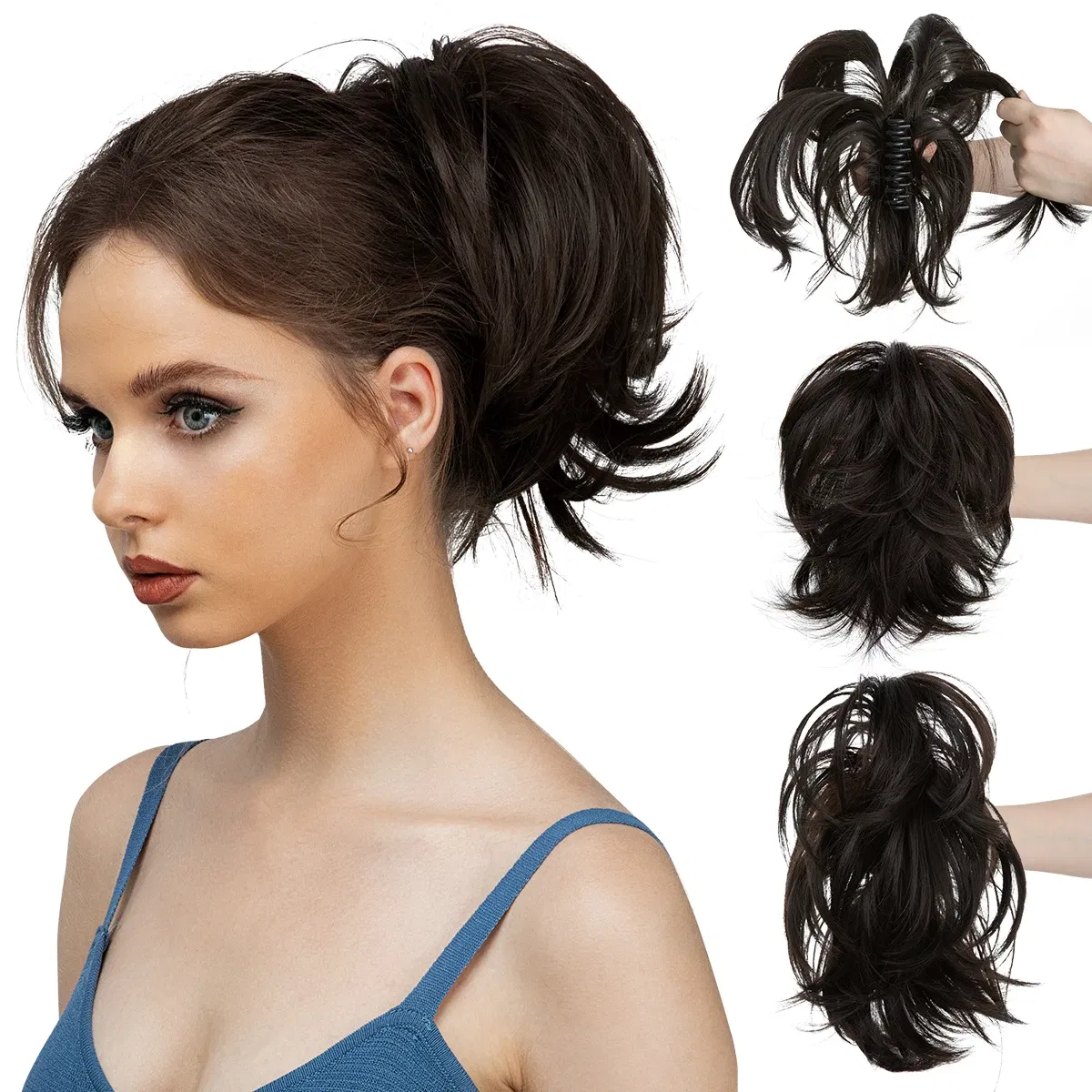 Color: 4/27HL, Bulk Buy: 1pc - Synthetic Claw Clip In Ponytail Hair Extensions Diy Hairpiece Hair Bun Fake Blonde Hair False Pigtail for Women