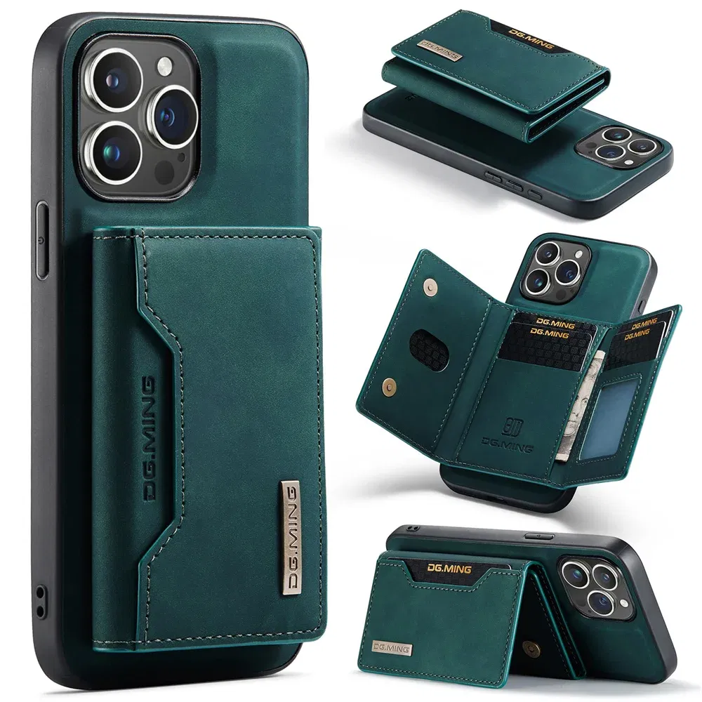 Color: green, Material: Neoprene - 2 In 1 Case For iPhone 16 15 14 13 12 11 Pro Max Plus XS Max XR 8 Plus SE 2022 Wallet Magnetic Leather Card Holder Pocket Cover