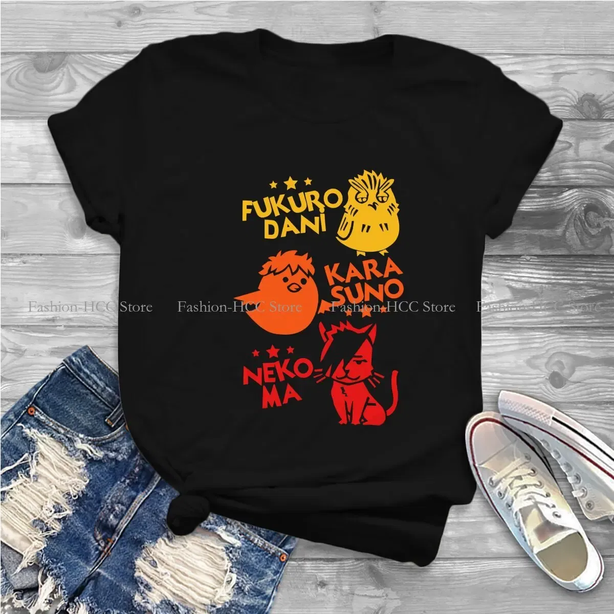 Color: WHITE, Size: L - Best Team O Neck Polyester TShirt Haikyuu Cartoon Anime Classic T Shirt Women Tops