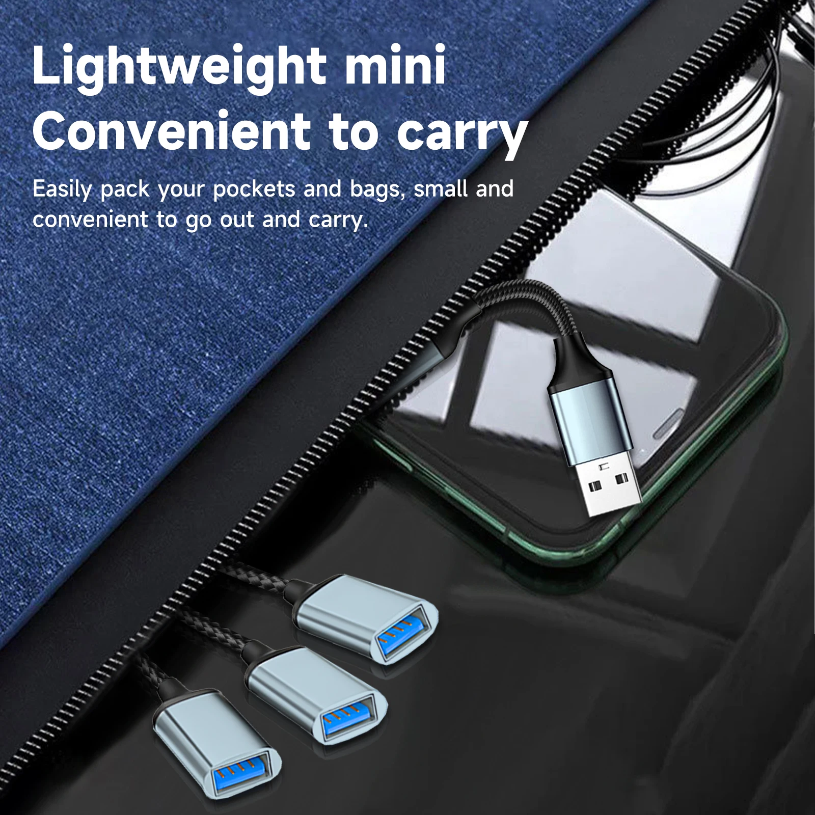 Color: GRAY - USB Splitter Cable 1 in 3 Out,USB-A expansion hub, multi USB port expansion converter for Car, PC