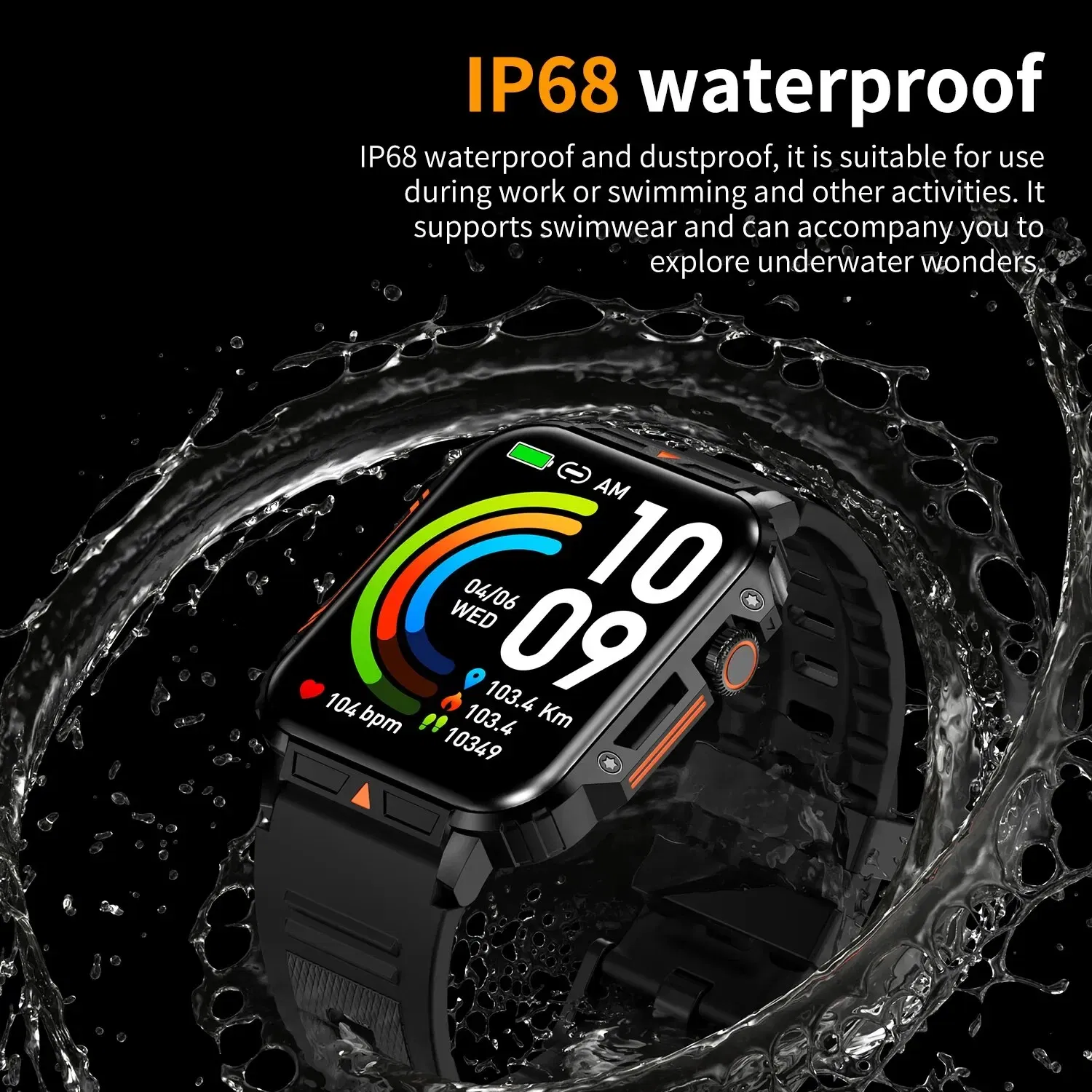 Color: WHITE - MISIRUN Outdoor Sports Smart Watch 1.95" HD Screen Bluetooth Call Smartwatch Health Monitoring IP68 Waterproof Fitness Tracker