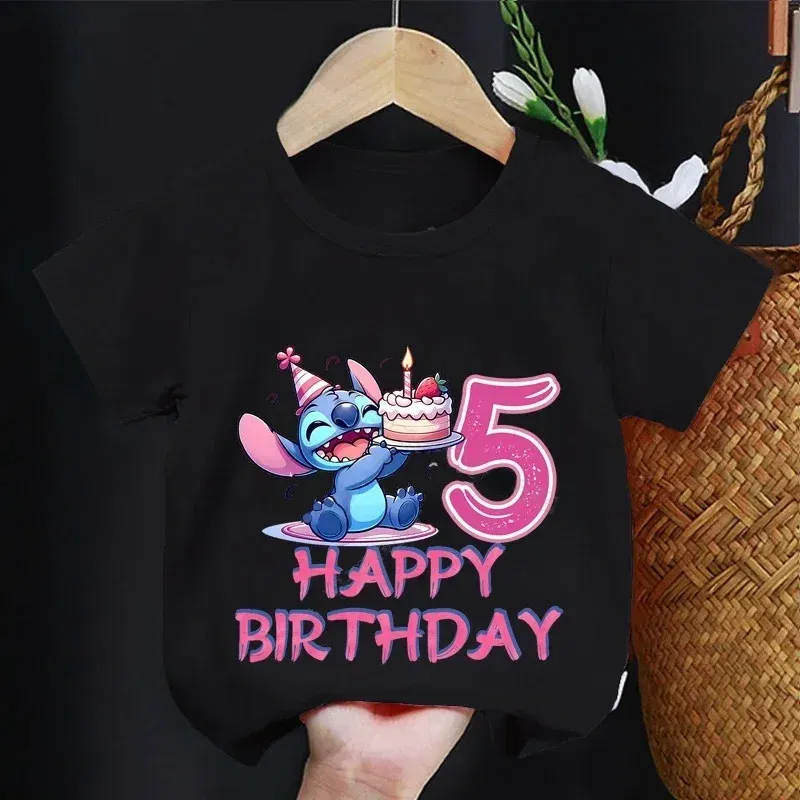 Color: green, Kid Size: 3M - Lilo Stitch Children T-shirt Birthday 3-10 Years Boy Girl Clothing Summer Cartoon Print Tshirt Short Sleeve Cotton Top Baby Tee