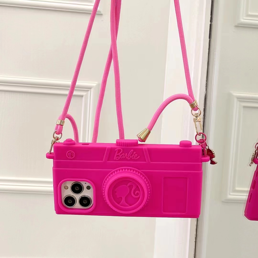 Material: plastic, Color: Beige - Pink Camera Case For iPhone 15 14 13 12 11 Pro Max Kawaii Fashion Case Fashion Pendant Cute Girl