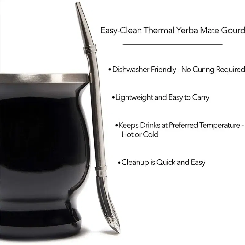 Color: black - Ma Dai Tea Cup Argentina Insulated Straw Cup Insulated Cup Simple Gourd Cup Various Styles of Tea Plum Cup