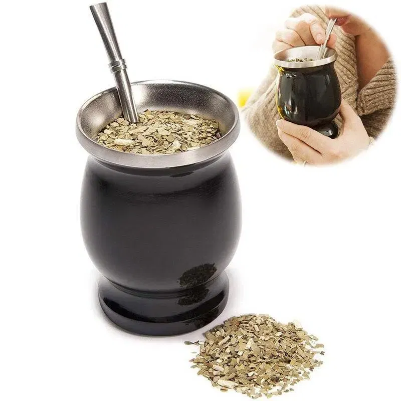 Color: black - Ma Dai Tea Cup Argentina Insulated Straw Cup Insulated Cup Simple Gourd Cup Various Styles of Tea Plum Cup