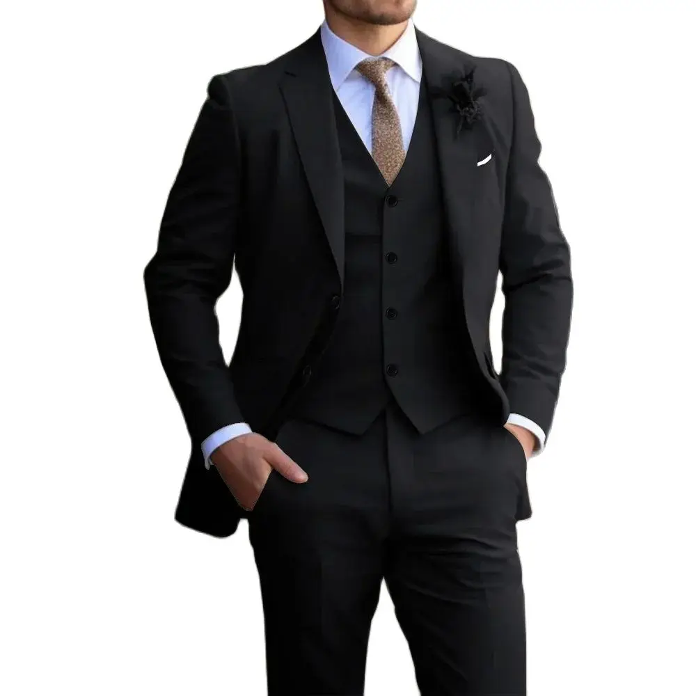 Color: black, Size: XXXL - Suit 3-piece Classic men's fashion slim-fit suit Vest Pants suit Men's dress Casual Dress Formal Business wedding
