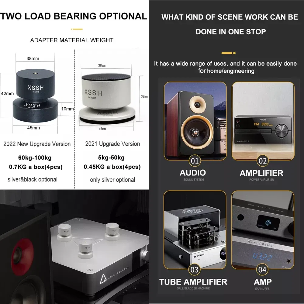 Color: Silver, Bundle: Bundle 1 - 2023 New Shock Absorber Spikes XSSH Audio Audiophile Damping Pad HIFI Speaker CD Player Amplifier Aluminium isolation Feet Spike